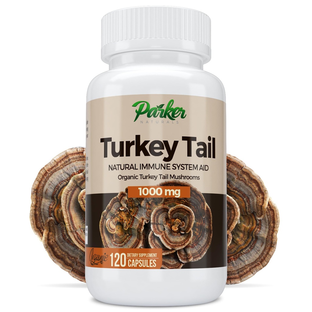Parker Naturals Turkey chvostové Huby Kapsule - Organické Huba Supplement od Immune System Health Support - 1000 mg Premium Mushrom Supplements - 120 Kapsule