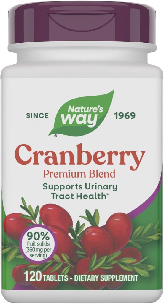 Prírodná cesta Cranberry Premium Blend, podporuje zdravie močových ciest*, s vitamínom C, pre mužov a ženy, bez lepidla, 120 tabliet (Backaging May Vary)