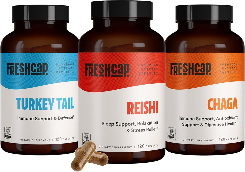 FreshCap Immune Defenders Bundle (Reishi, Turkey Tail, Chaga) Kapsule