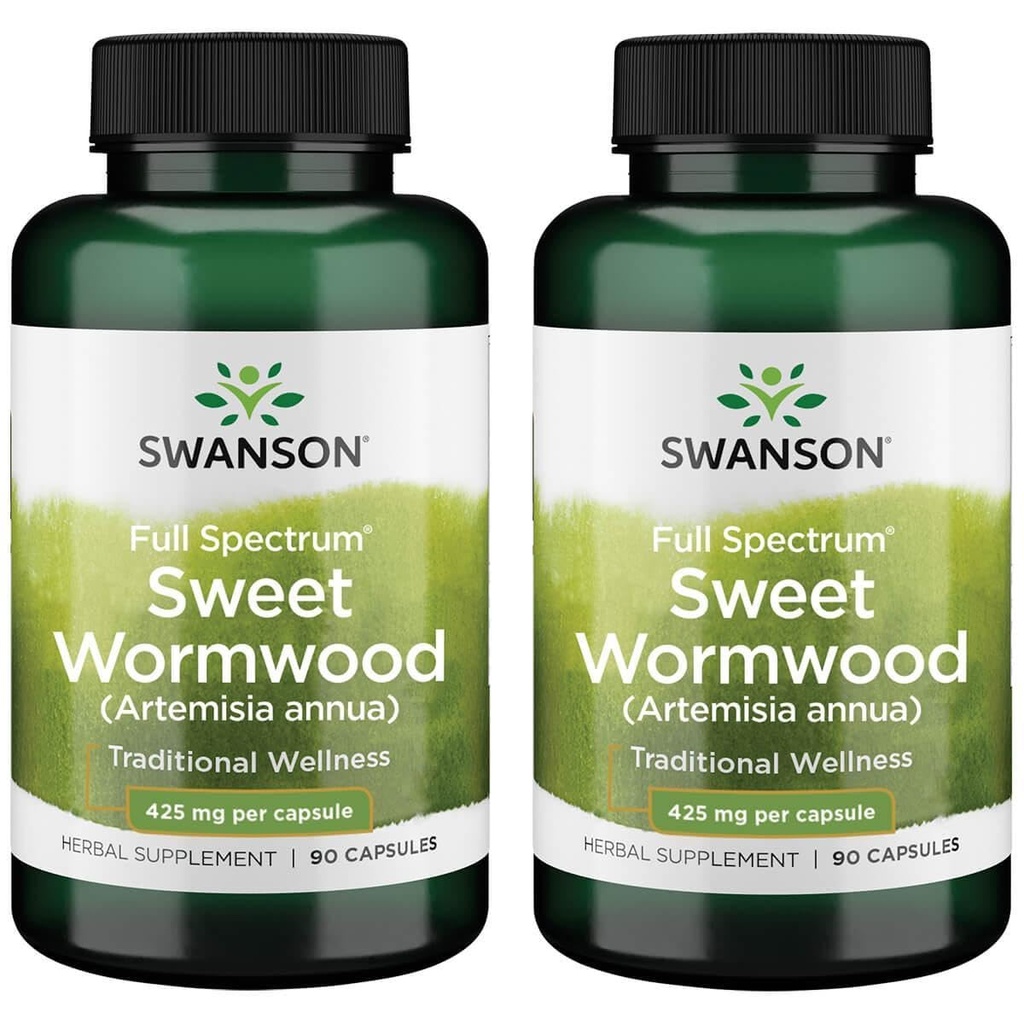 Swanson Sweet Wormwood - Môže podporovať GI Gut Health, Microbial Balance & Digestive Health Support - Bylinné doplnky s Artemisinin - (90 Kapsule, 425mg Každý) 2 Balenie