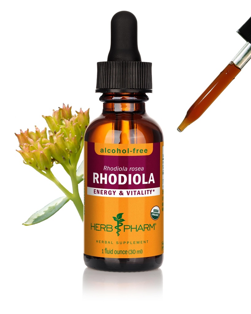Herb Pharm Certified Organic Rhodiola Root Extract for Energy, Endurance and Stamina, alkohol-free Glycerit, 1 Ounce