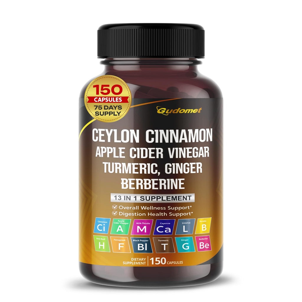 Ceylon škorica Jablko Cider Ocot Turmerica Zázvor Berberine Gymnema sylvestre Milk Thistle Licorice -150 Kapsule- Made in USA