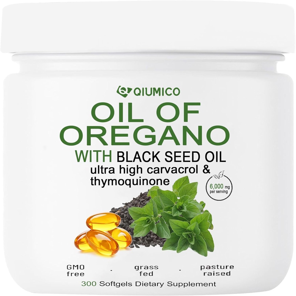 Olej Oregano s čiernym semenom Softgels, Oregano Oil Kapsule Organické, 2 v 1 6000mg Oregano olej s čiernym semenom olej 200mg, 300 Počet