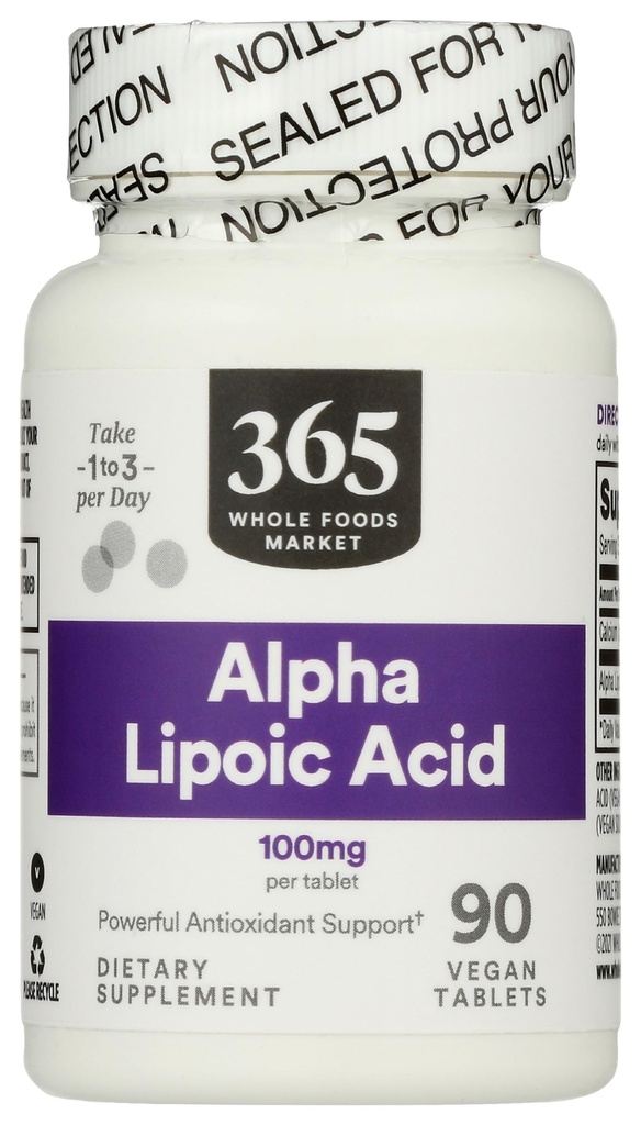 365 podľa trhu s celými potravinami, Alpha Kyselina lipoová 100mg, 90 Počet