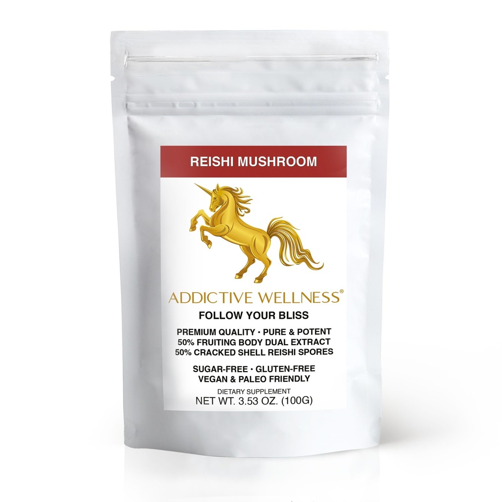 Prídavný wellness Reishi Mushrom Extract Powder + Spores (50/50 Blend) Drevo pestované Pure & Potent Wildcrafted Ganoderma (100 Grams)