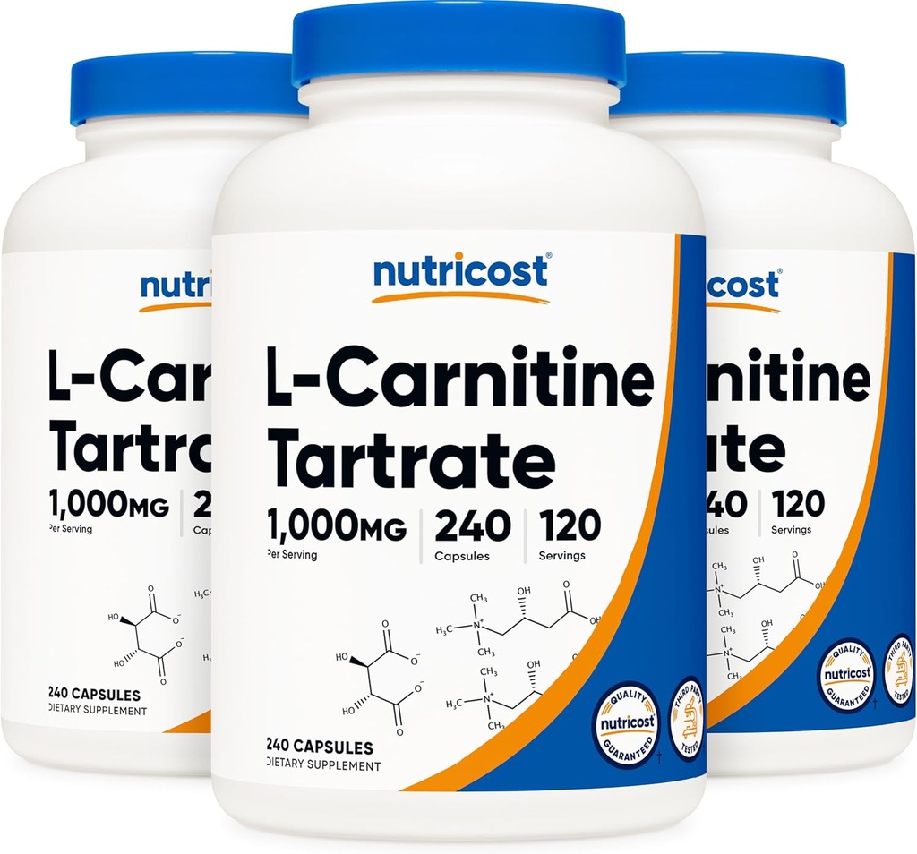 Nutricost L-karnitín Tartrate 500mg, 240 Kapsule - 1000mg per Serving (3 fľaše)