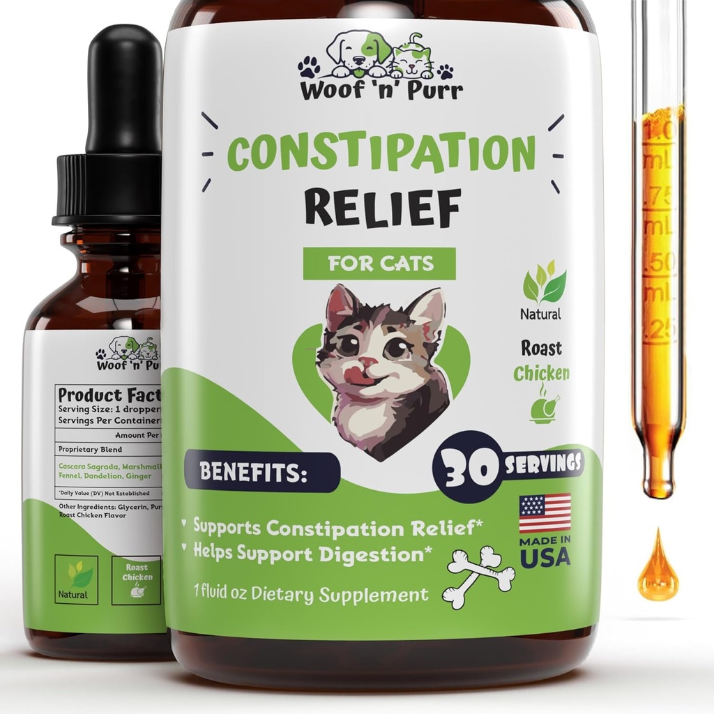 Cat Zápcha Relief - Môže pomôcť znížiť zápcha & zablokované uteráky, zlepšiť pohyb čriev, a oveľa viac - Zápcha Relief pre mačky - Cat Laxative - 1 fl oz - Kuracie príchuť (2)
