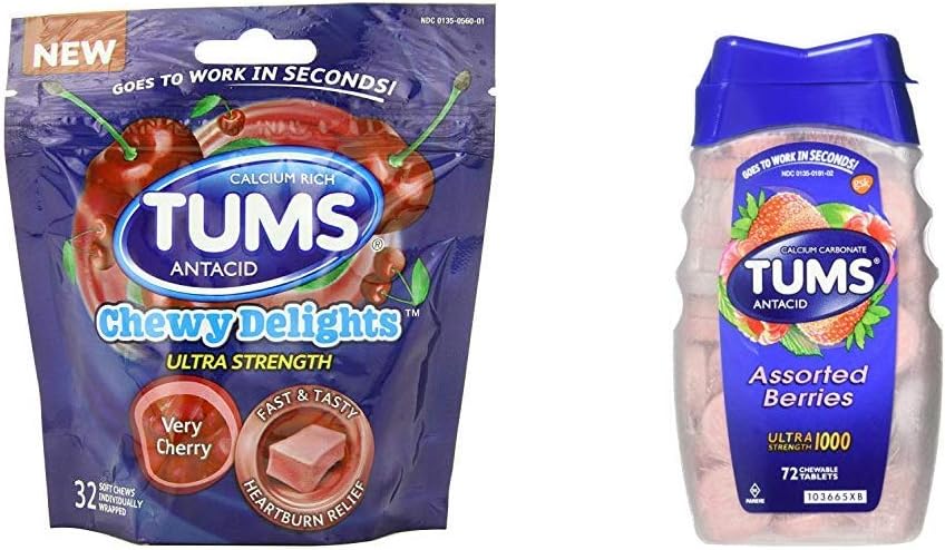 Tums Chewy Delights Soft Chews, Very Cherry, 32 Numt & Tums Ultra Strength 1000 Antacidum, rozmanité Berries, 72 Tablety