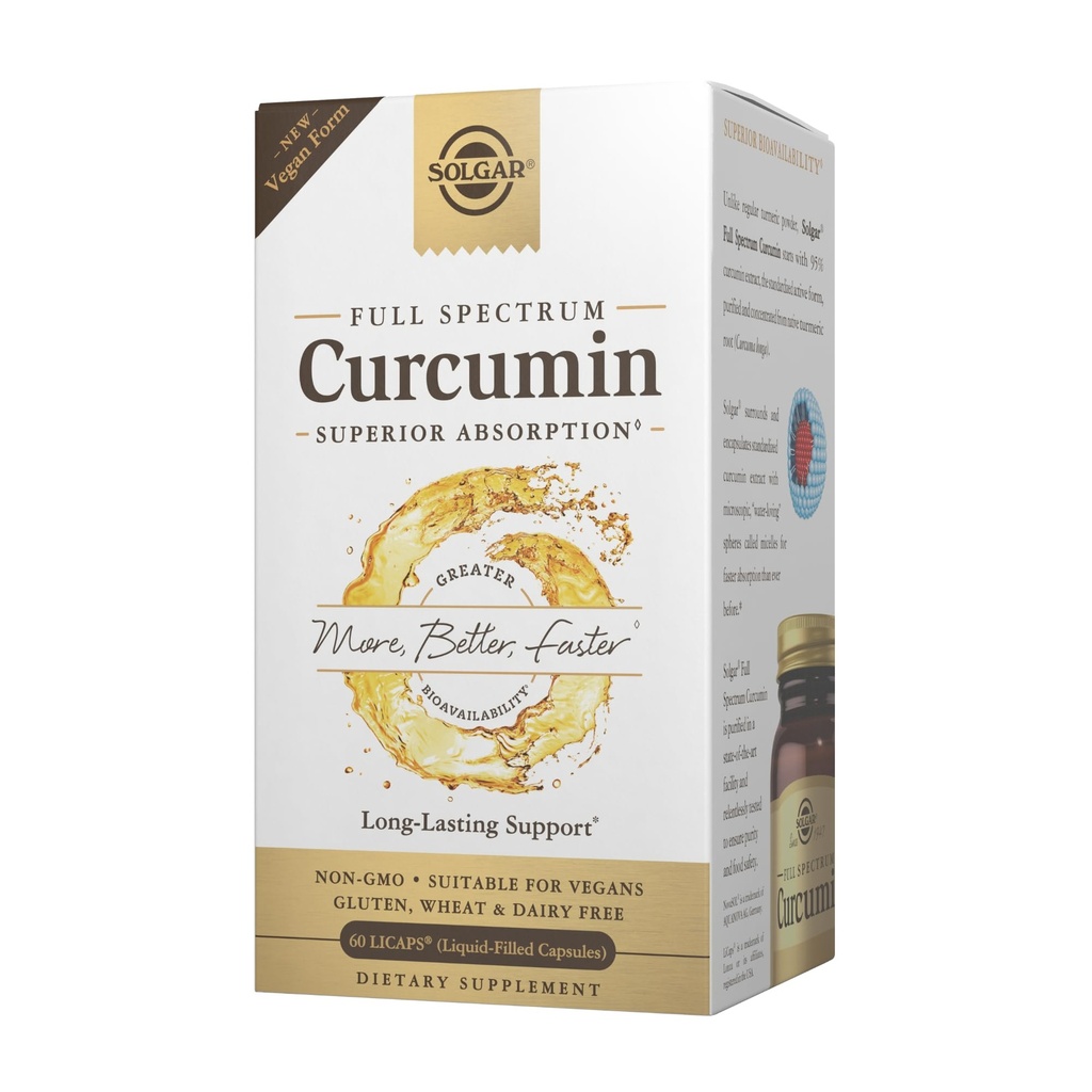 Solgar Full Spectrum Curcumin - 60 LiCaps - Superior Absorbcia - Mozog, Spoločné a imunitné zdravie - Non-GMO, Vegan, Gluten Free, Dairy Free - 60 Servings