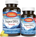 Carlson - Super DHA Gems, 500 mg DHA Supplements, 640 mg Mastné kyseliny, Wild-Caught Norwegian Fish Oil Concentrat, Udržateľne Zdroj Nordic Fish Oil Capsules, 60+20 Softgels