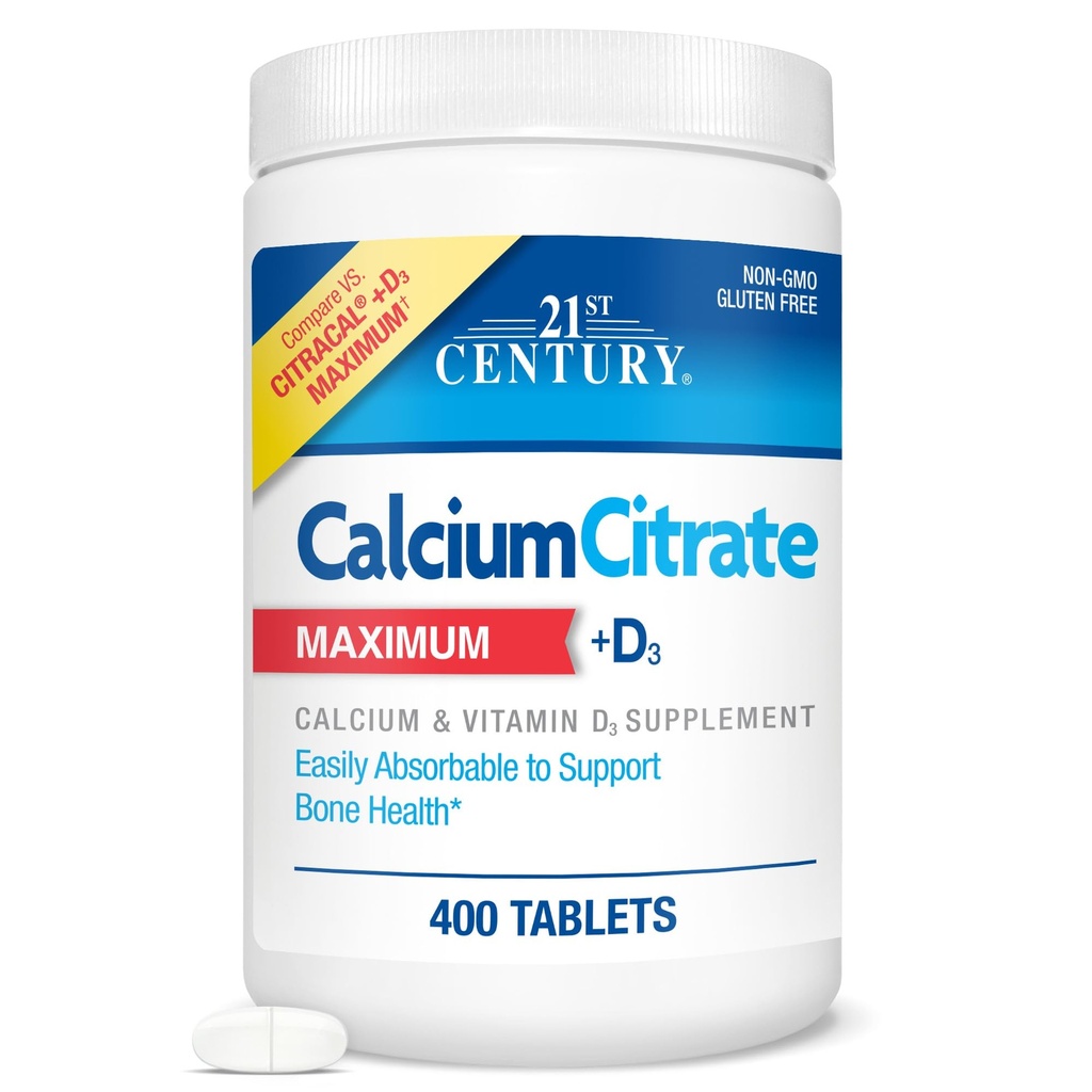 21. storočie Vitamíny Citrát vápenatý Plus D3 Maximálne tablety, 400 Počet