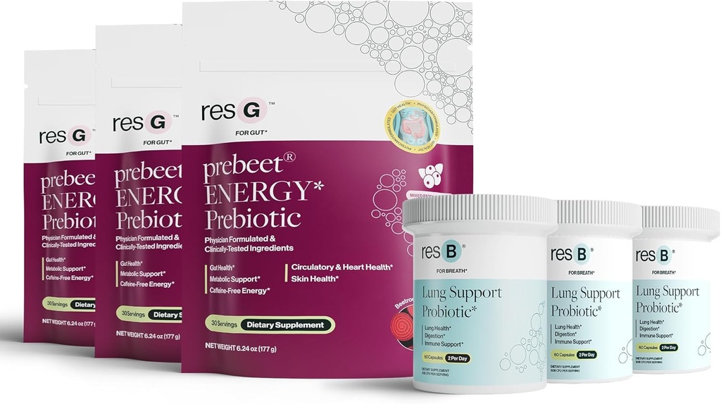 Power Gut Bundle - Lung Probiotic & GLP-1 Prebiotic, Klinicky skúšaná podpora zdravia dýchacích ciest a metabolizmu Boost, Supplement Vitamíny - resB (90 Servings) & prebeet (90 Servings)
