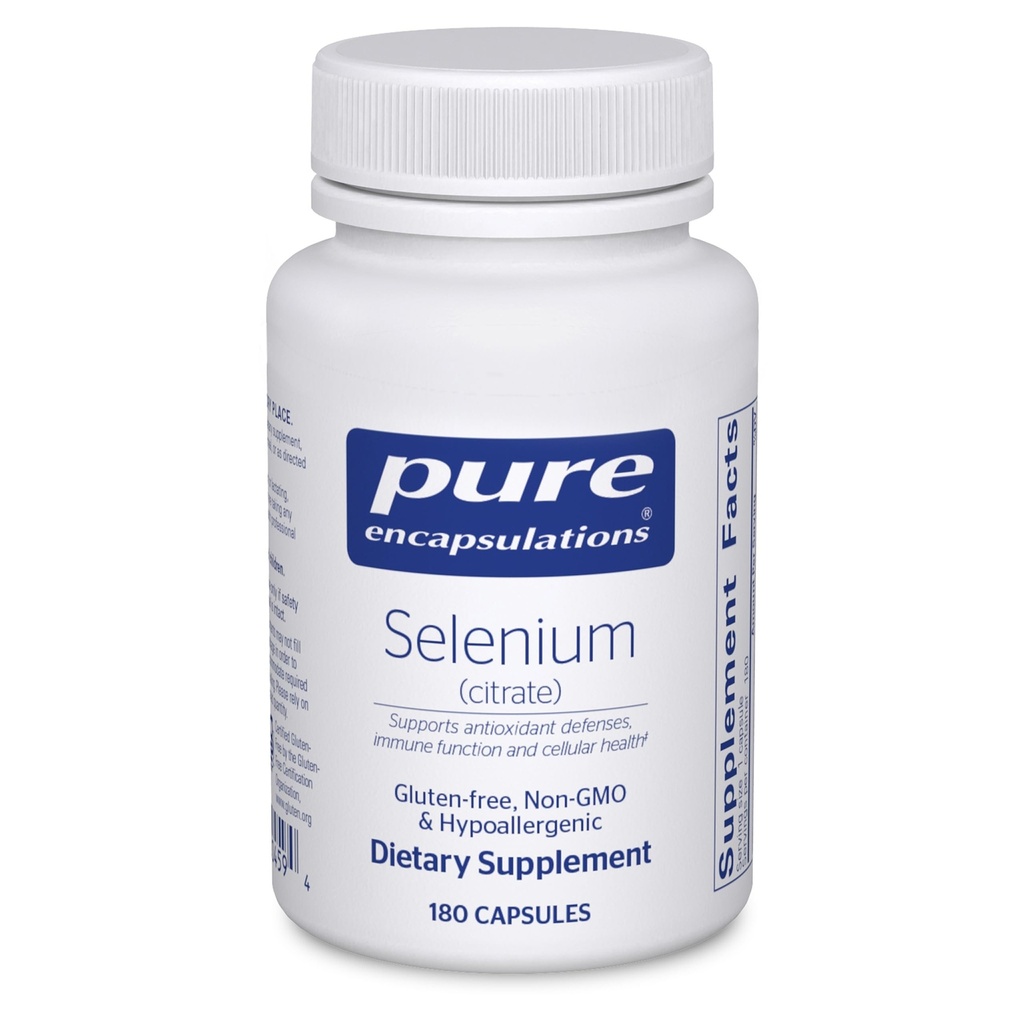 Pure Encapsulations Selenium (Citrát) - pre Immune System Support & Cellular Health - Antioxidant Supplement - Podpora prietoku krvi* - Gluten Free & Vegan - 180 Kapsule