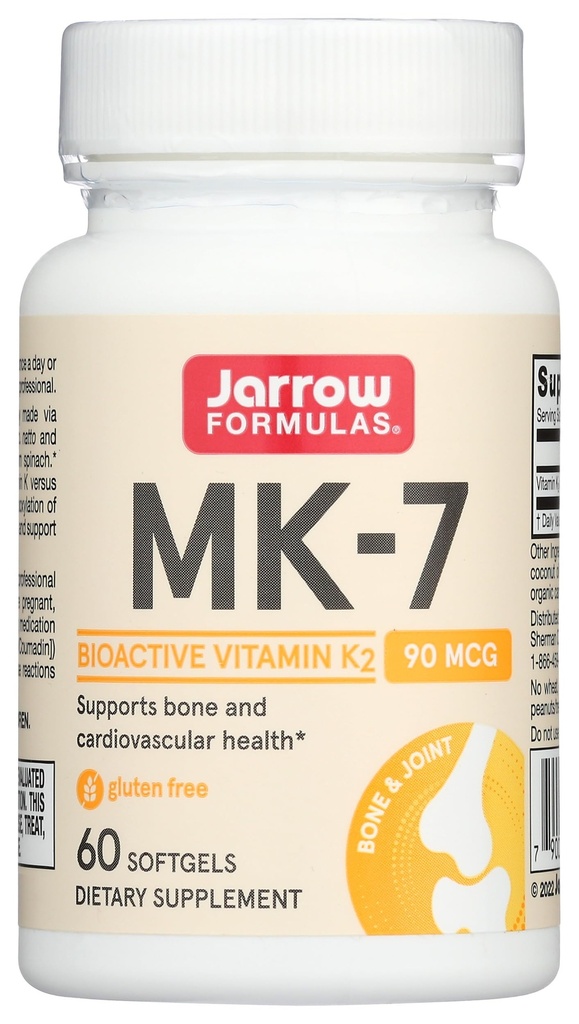 Jarrow Formula MK-7 90 mcg - Bioaktívna forma vitamínu K2-60 Slúži (Softgels) - pre zdravie kostí a kardiovaskulárnych - Vitamín K2 MK-7 Dietary Supplement - K2 Vitamín Supplement MK-7 - bez lepidla