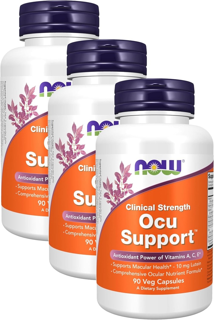 Now Supplements, Ocu SupportTM with FloraGLO® Lutein, Plus Vitamíny A, C a E, 90 Veg Capsules (Pack of 3)