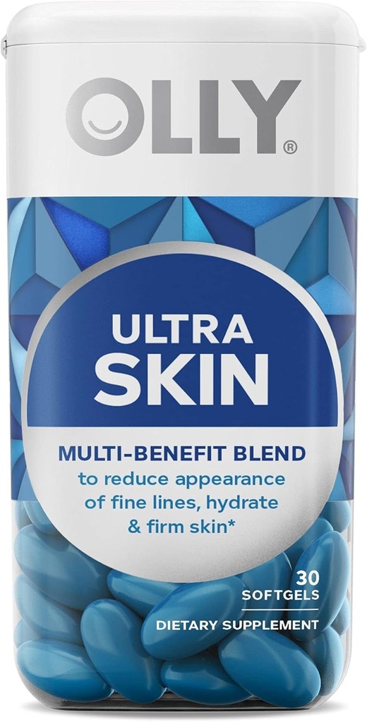 OLLY Ultra sila Skin Softgels, Hydrat a pevná koža, kyselina hyalurónová, Zeaxantín, luteín, vitamín C, Skin Supplement, 30 Day Supply - 30 Počet (Backaging May Vary)