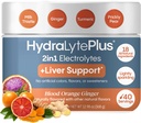 Hydralyte Pečeň Podpora + Elektrolyte Mix s mliekom bodliak, kurkuma, zázvor, tehlový pear, zelený čaj extrakt formulovaný pre rýchlu rehydratáciu, (Blood Orange Ginger, 40 Serve Tub)