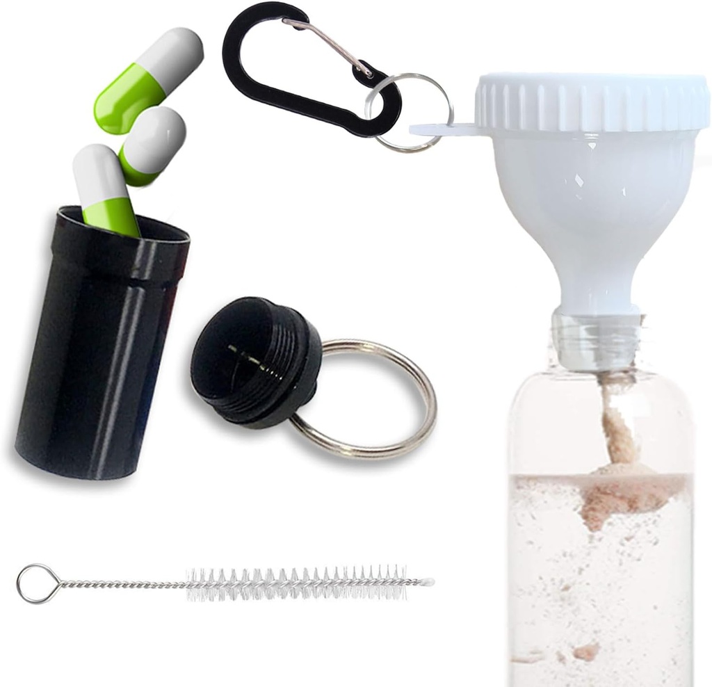 Proteín prášok Funnel Set Travel Protein Powder Containers White with 1 Carabineer 1 Brush and 1 Mini Pocket Pill Box Posilnený, aby sa zabránilo spills Gym pre-Workout Supplement prášok Funnels