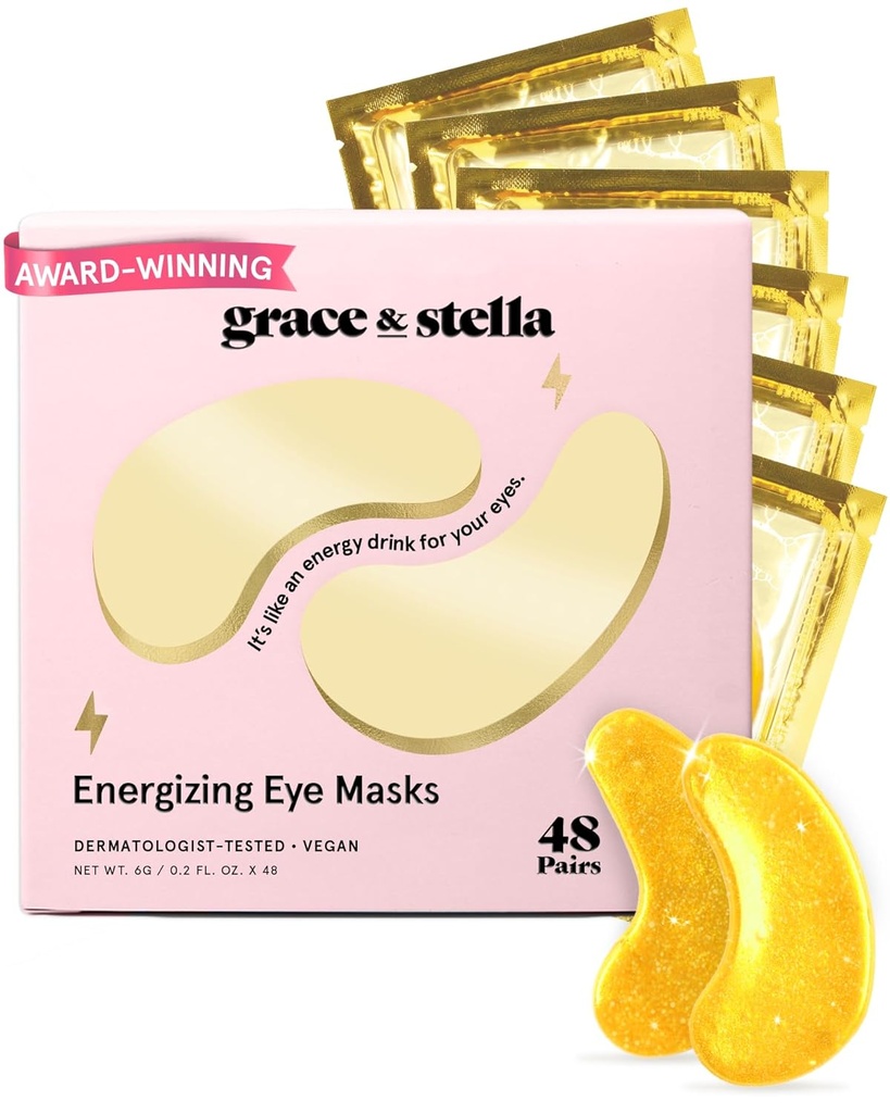 Grace & Stella Award Víťazstvo pod očnou maskou - Cestovanie Essentials - Narodeniny Darčeky pre ženy - Gélové očné záplaty pre tmavé kruhy, nafúknuté oči, vrásky, Undereye Bags - Vegan Self Care (48 párov, zlato)