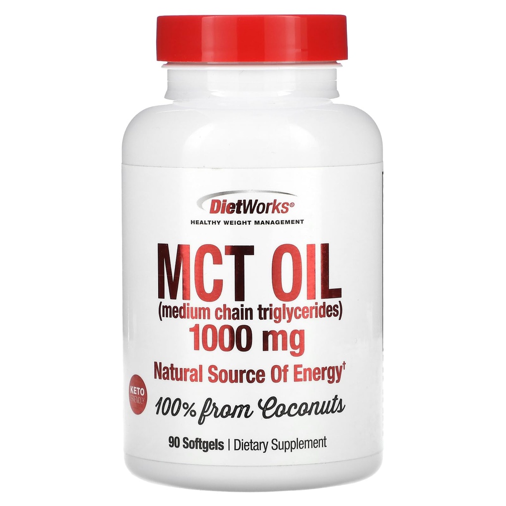 DietWorks Mct Oil Softgels, podporuje spaľovanie tukov, zvýšenie metabolizmu, prírodný zdroj energie, podporuje chudnutie, Keto a Paleo Friendly, 90 Počet