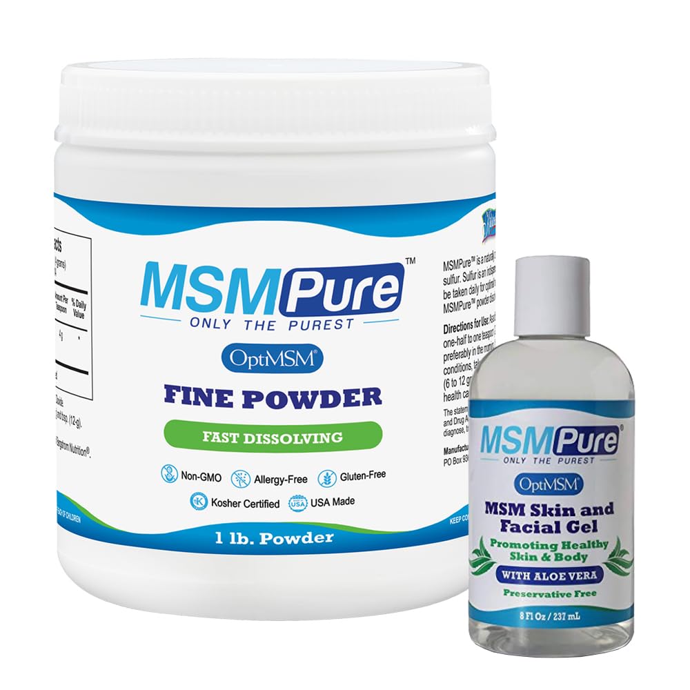KALA ZDRAVIE MSMPure MSM Jemný prášok 1lb a MSM gél s organickým Aloe 8oz Bundle