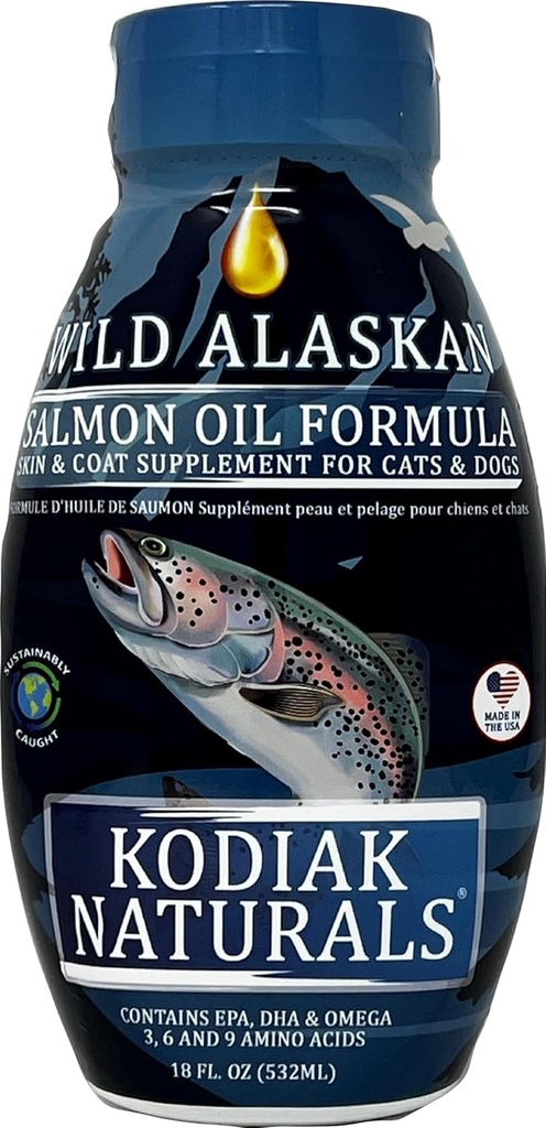 18oz Wild Aljašský lososový olej Formula pre psy a mačky, vyvážená zmes čistých rybích olejov s EPA a DHA z Wild-Caught Fish. Podpora kože a kože, kĺbov a imunitného zdravia.