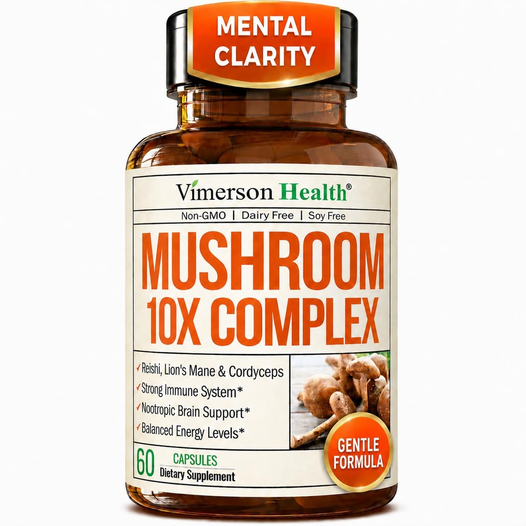 Silný hubovitý komplex s tureckým chvostom, Lion Mane extrakt, Shiitake Huby, Reishi, Cordyceps, Maitake, Chaga & More 10 v-1 Huba doplnok pre duševnú jasnosť, prírodná energia a zameranie