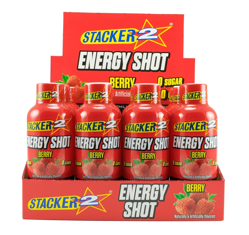 Stacker 2 Energy Shots, Berry, 12 Shots 2oz. Fľaše