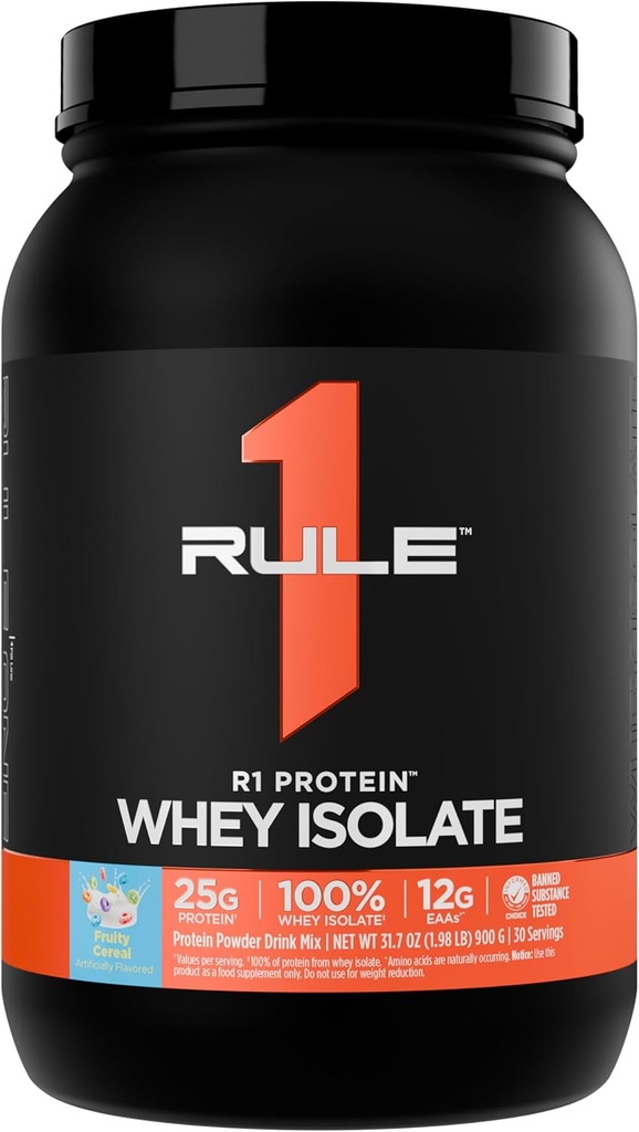 Článok 1 R1 Proteín Srvátkový izolát - s 25g proteínom & 6g BCAA Exkluzívne z izolovaných a hydrolyzovaných zdrojov pre zotavenie z tréningu (2 libry*, ovocné obilniny)