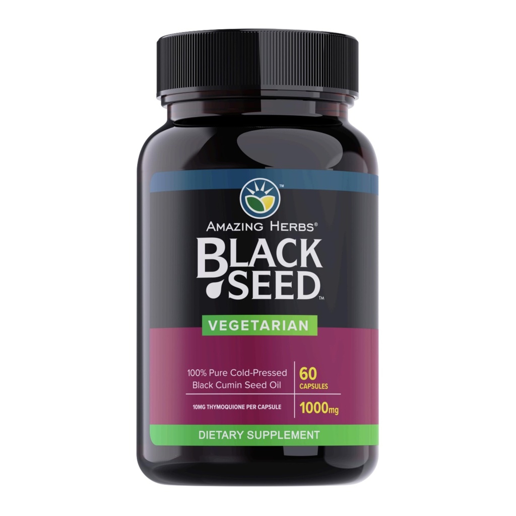 Amazing byliny Čierny olej z semien Kapsule - Čierny olej z semien pilulky, Čierny rasca olej kapsuly, za studena lisované Nigella Sativa Supplement, Blackseed Oil, Non GMO, 100% Pure - 60 Vegetariánske kapsule, 1000 mg