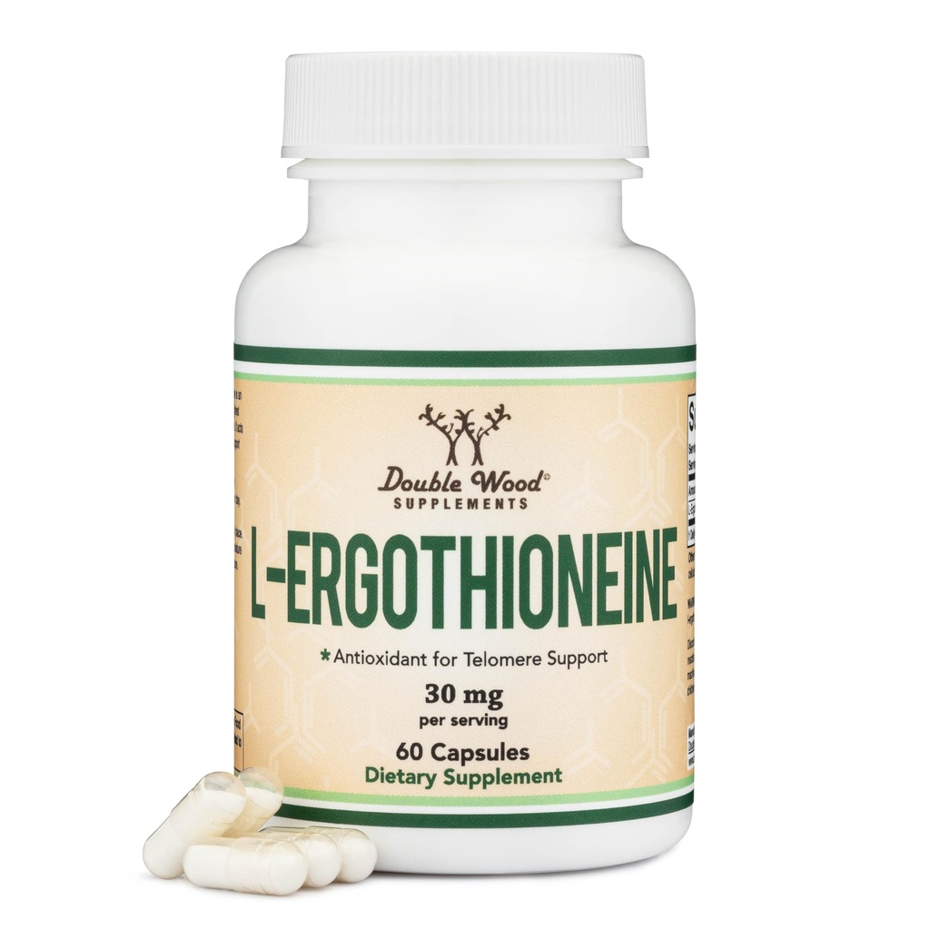 Ergotioneine Supplement (EGT) 30mg Pure, Plant-Based L-Ergotioneine Per Capsule, 60 Count (May Support Longevity and Healthy Aging) Non-GMO, Gluten Free, Vegan Safe by Double Wood