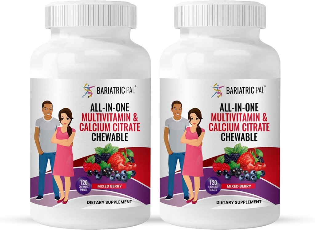 BariatricPal All-in-ONE Chewable Multivitamín s citrátom vápenatým a železom - zmiešané Berry (60-Deň dodávky)