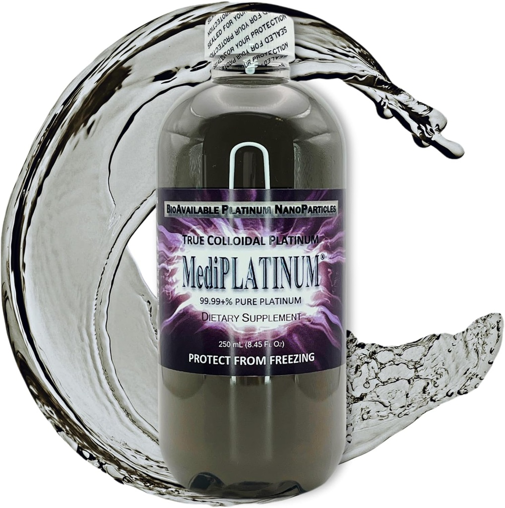MediPLATINUM Pravá koloidná Platinum Dietary Supplement - 250 ml (8,45 Fl Oz) v priehľadnej plastovej fľaši bez BPA