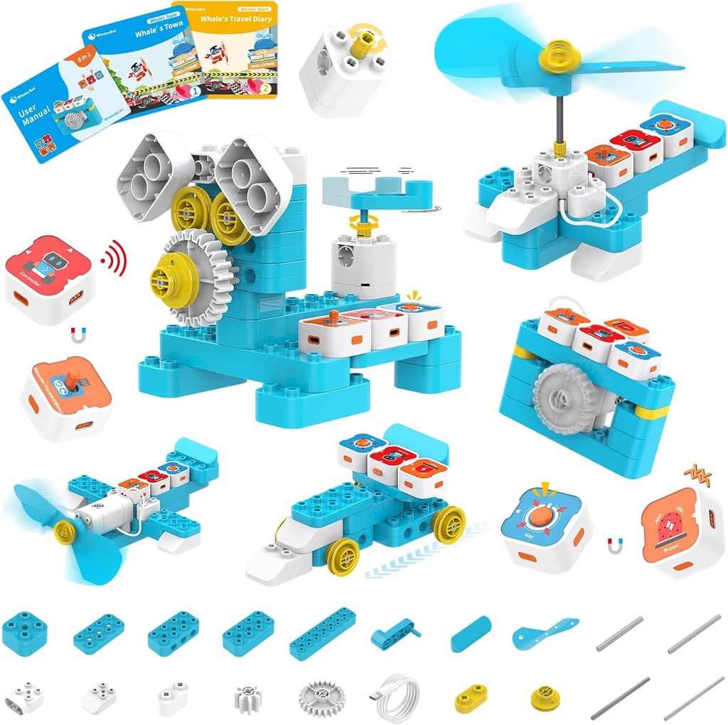 WhalesBot A1 kódovanie hračky pre deti, stavebný blok robot, zábava STEM Hračka s magnetickým ovládačom a senzorom bloky, bez obrazovky kódovanie s 3 Guide knihy pre deti 3-6