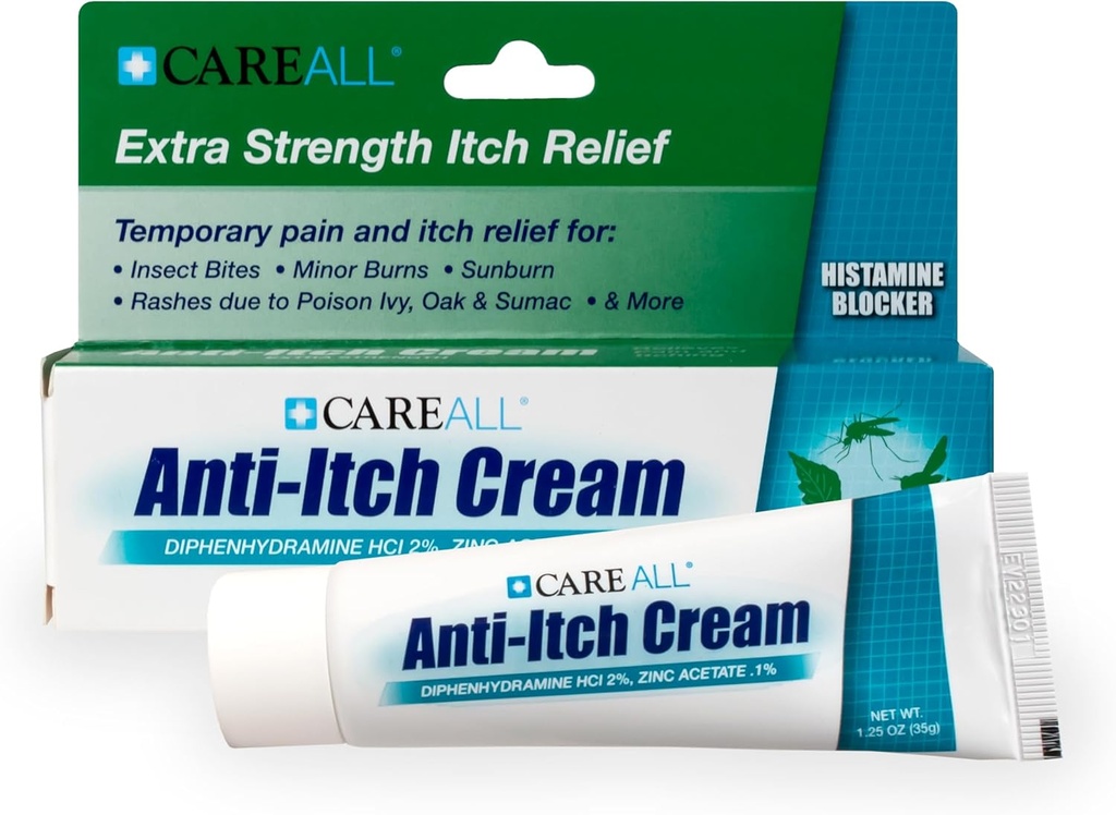 CareAll Anti-svrbiaci krém 1.25oz Histamín Blokovanie, Difenhydramín HCI 2% topický analgéz a zinok acetát 0,1% a chránič kože poskytnúť dočasnú bolesť a svrbenie úľavu od bežných vonkajších svrbení