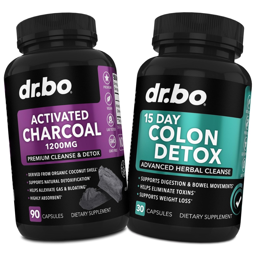 Aktivované Charcoal & Colon Cleanser Detox - Organické Coconut Charcoal Pills & Colon Cleans for Žalúdočná Gas Bloat & Regularity - Doplnky pre pohyb čriev pre Bloating, Gut Support
