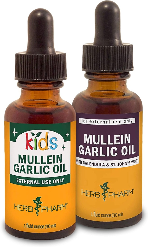 Herb Pharm Mullein cesnakový olej, 1 Oz a deti Mullein cesnakový olej, 1 Oz Bylinný darček Set