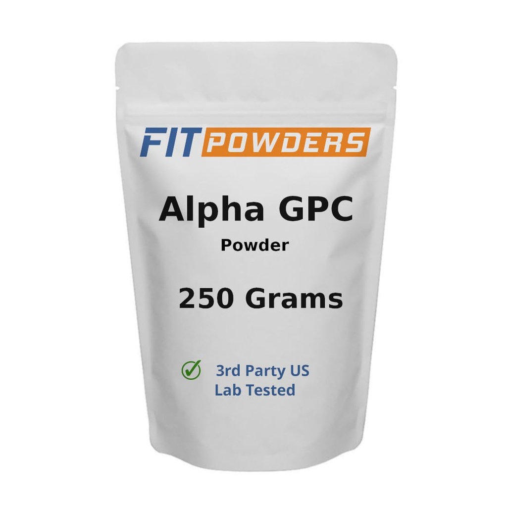 Alpha-GPC Powder 250 Grams, Non-GMO Alpha GPC Supplement Choline Powder, Vegan, tretia strana testované, pred tréningom, pamäť a zameranie, s Scoop