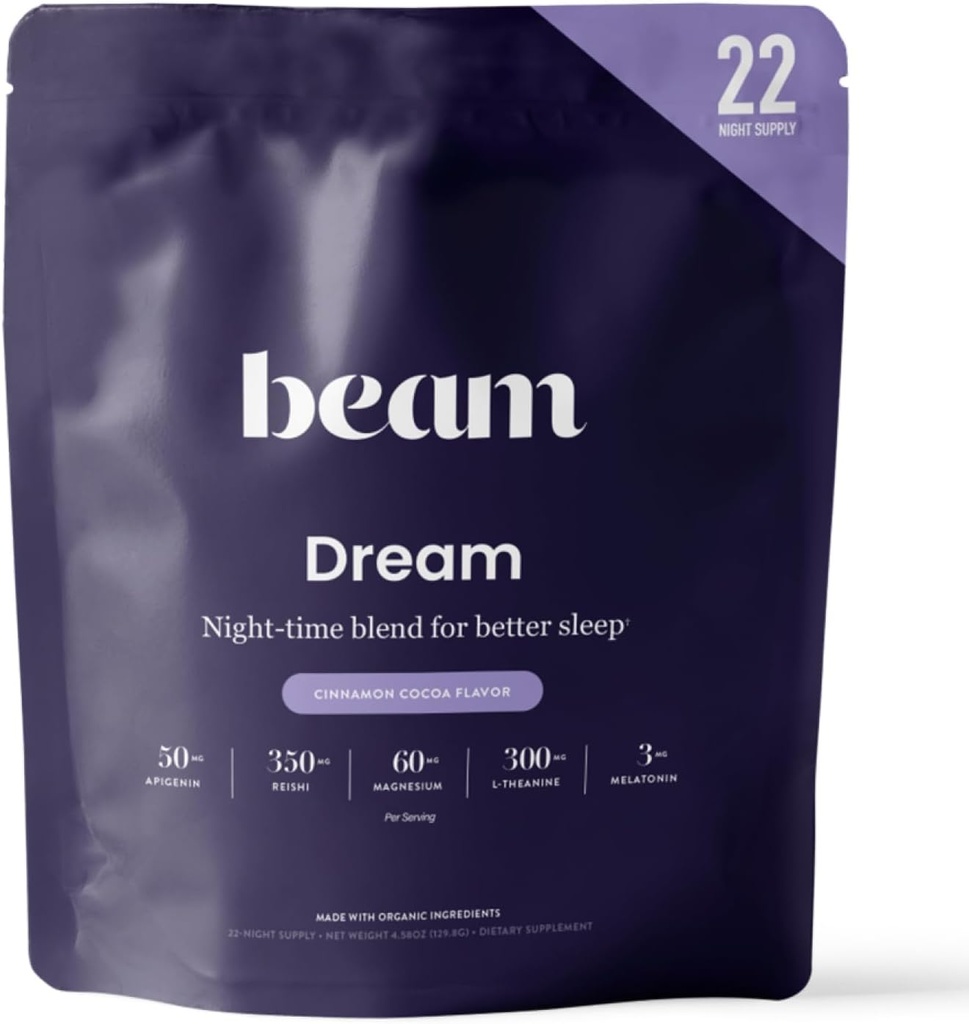 Beam Dream Sleep Powder, L-Theanine, Apigenin, Reishi a horčík, Tretia strana testovaný prírodný spánok pomoc a spánok doplnok pre hlboký spánok, relaxácia a zotavenie, Prírodný spánok podpora, 22 Služobné