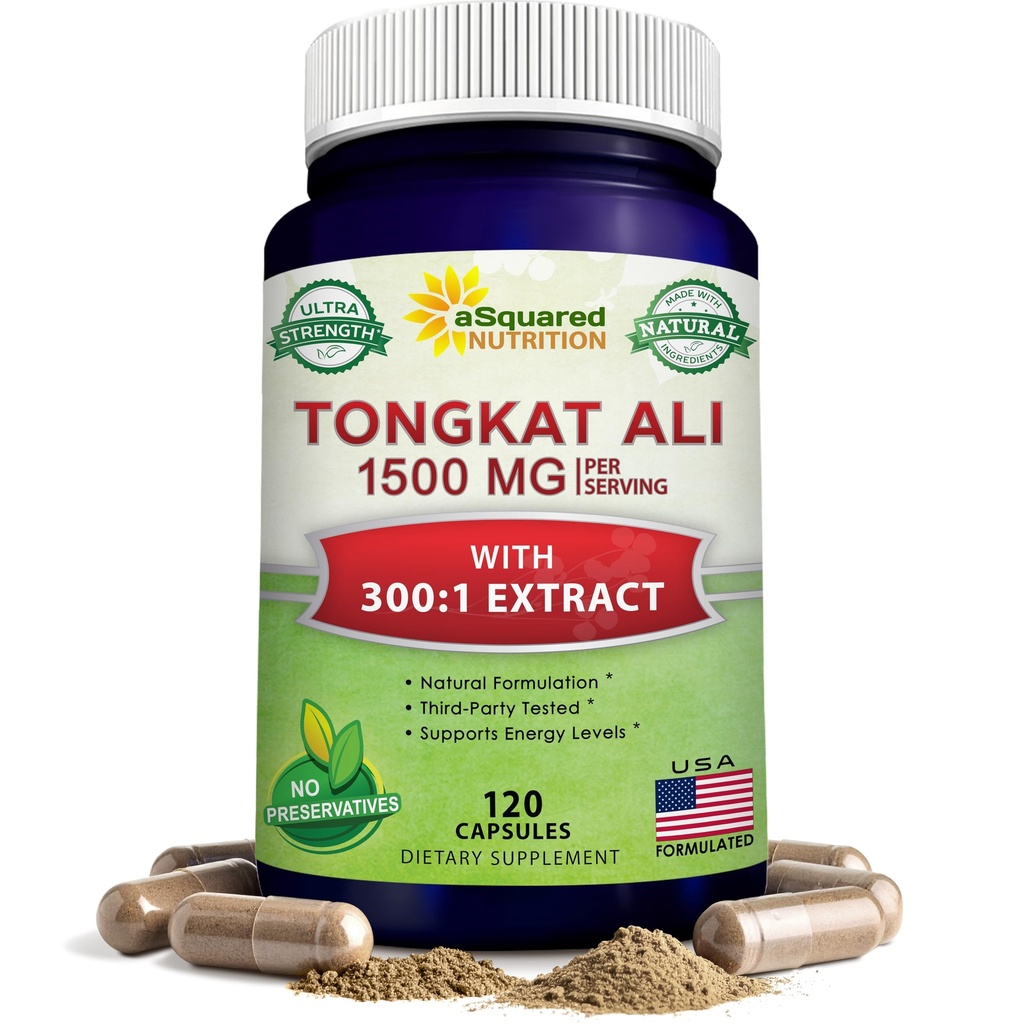 aSquared Nutrition Tongkat Ali 1500mg - 120 Kapsule - LongJack (Eurycoma longifolia) Extrakt Supplement & Long Jack Root prášok pilulky - Tongkat Ali pre mužov a ženy