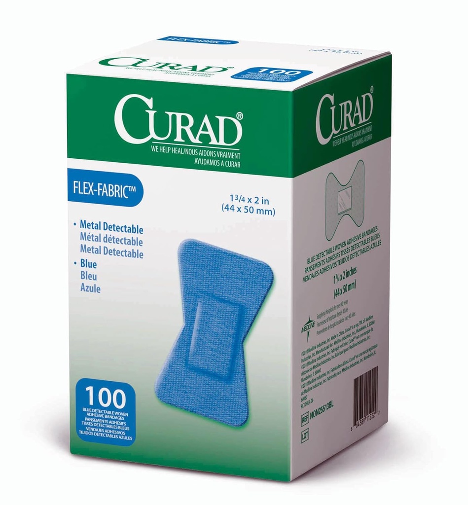 Curad Fingertip Adhezívne pásy, Food Service Blue Detectable Bandage, 100 Gróf, Fingertip 1,75" x 2" (Packaging sa môže líšiť)