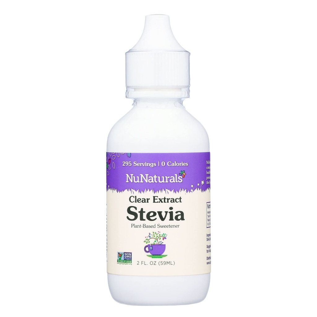 NuNaturals Clear Extract Stevia, Plant-Based Sweener, Plastová fľaša, 2 oz