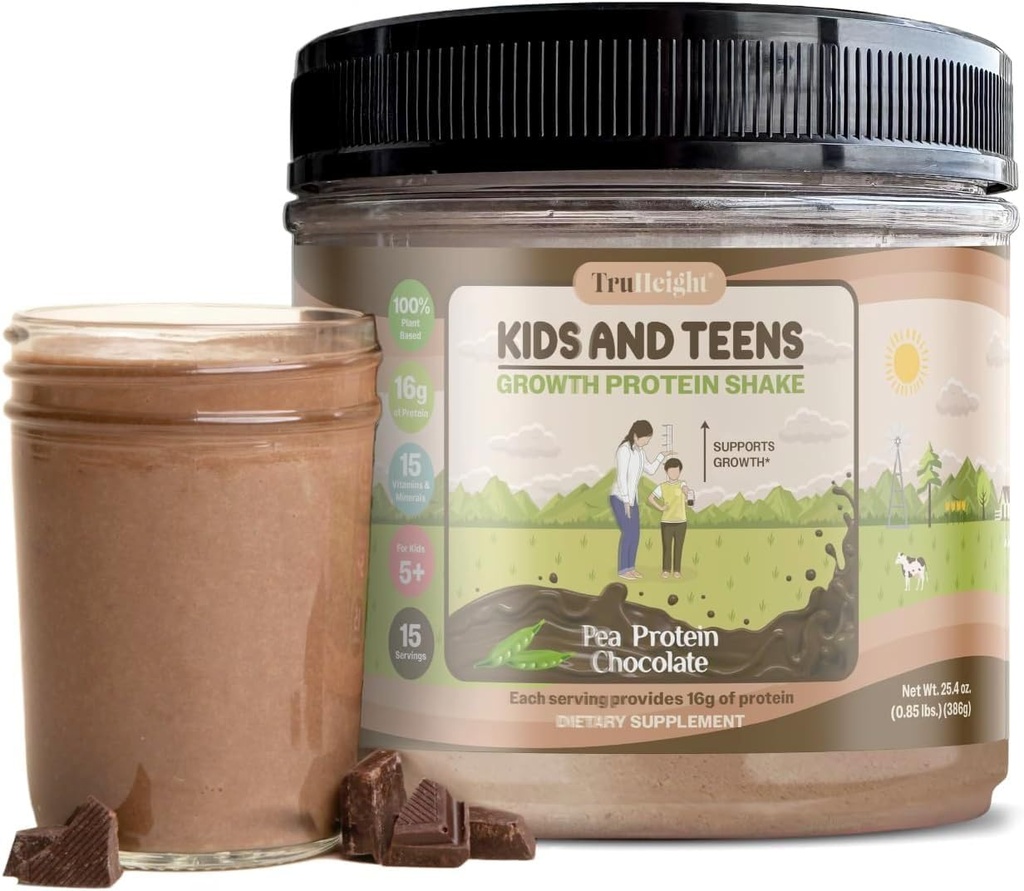 TruHeight Growth Protein Shake (Chocolate Milk Aquavor, Plant) Natural Growth & Development Protein Powder for Kids & Teens - Váha Gain Pites, Podporované pediatrami, Picky Eater Vitamín, Vek 5+