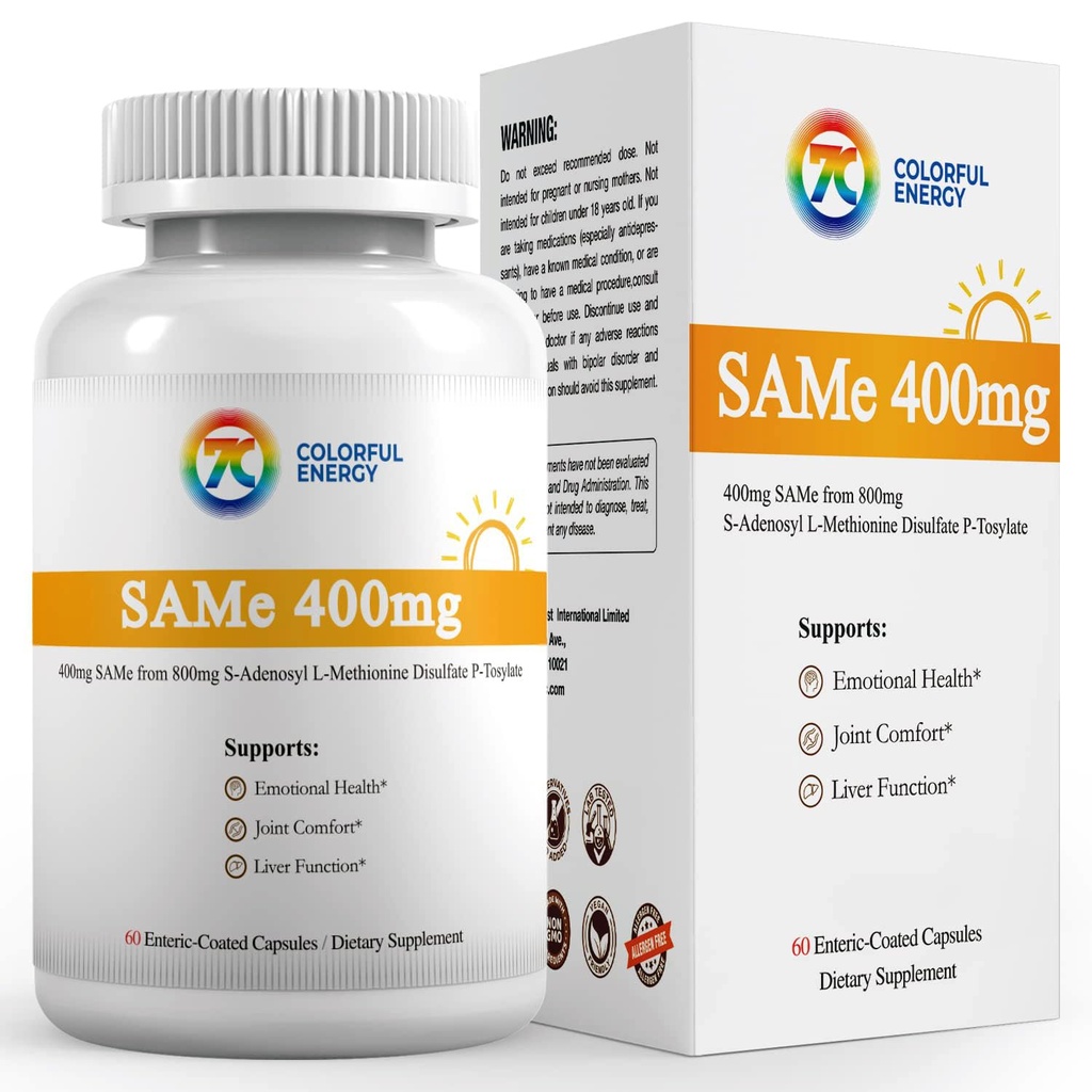 7c Sam e 400mg Supplement (S- Adenozylmetionín), Vitamín B6, B12 Pridané na zlepšenie účinnosti Sam- e, Mood a Joint Comfort, Vegan, Non- GMO, Gluten- Free, 60 Enteric obalené kapsuly
