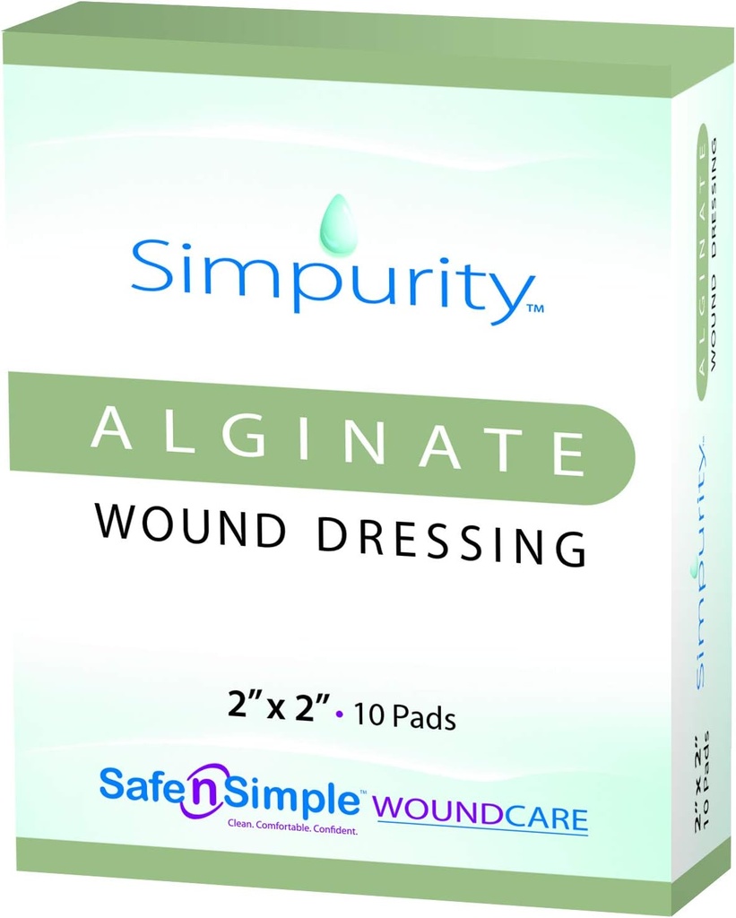 Alginát vápenatý rán prezliekanie 2" x 2" -simpurity- Jednotlivé hrubé kopy Antimikrobiálne alginátové obliekanie Fiber Padding lekárske rán starostlivosť o posteľné poranenie Sore-Leg Ulcer-Diabetická noha