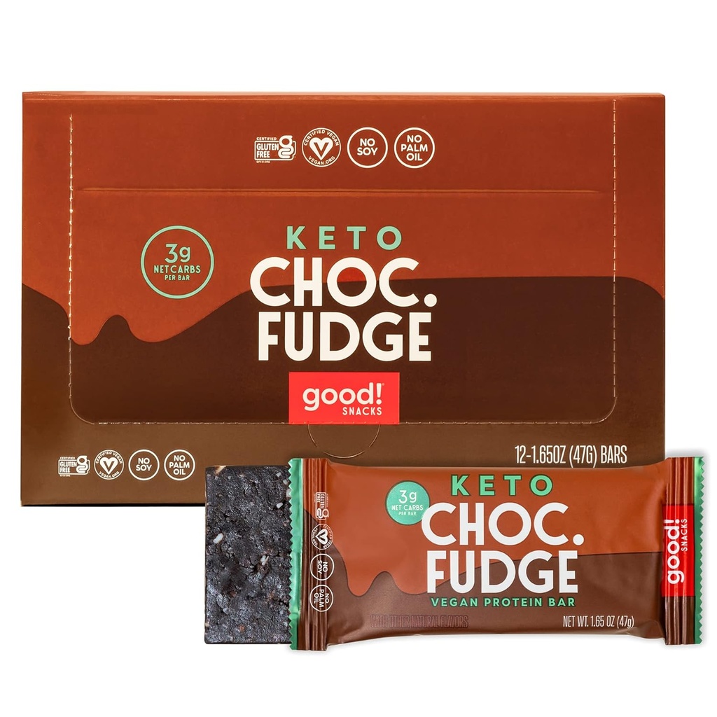 Dobre! Snacks Chocolate Fudge Keto Protein Bar, Vegan, Soy & Gluten Free, Low Sugar Meal Replacement, 11g High Protein, Natural Healthy Snack, For Athletes & Active Lifestyles, 3g Net Carbs, 12 Bars