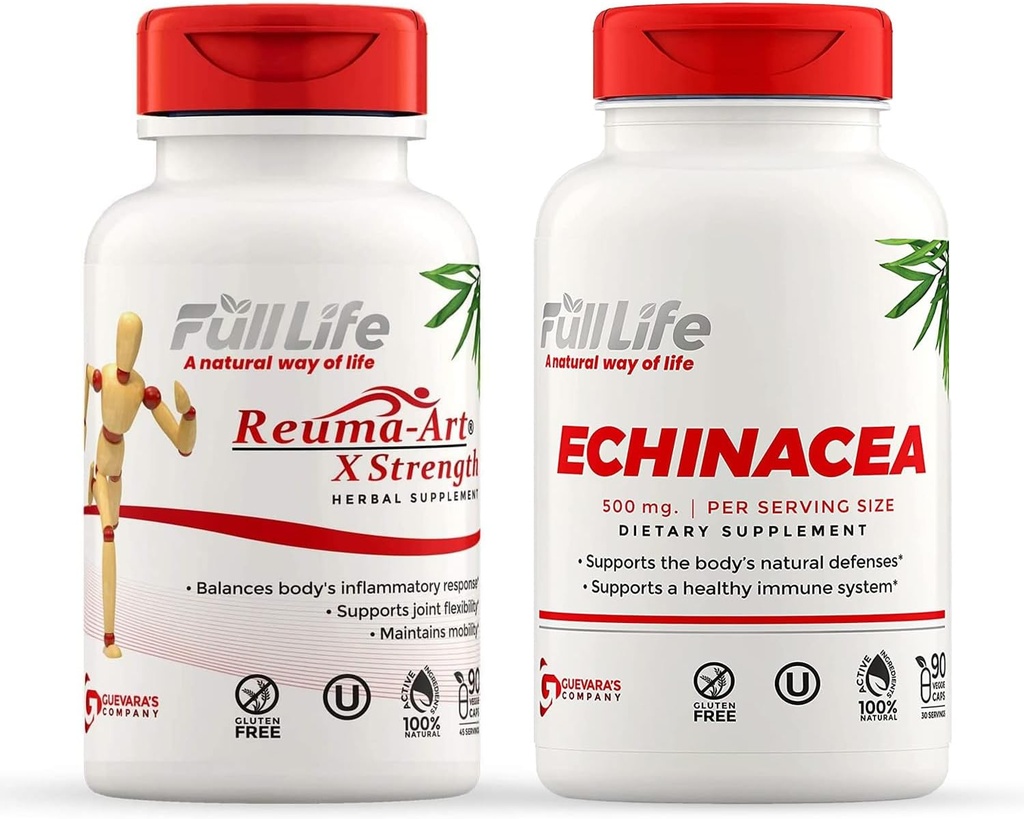 Full Life Reuma-Art X Sila a Echinacea Kapsule - Spoločná podpora Supplement - Echinacea Purpurea Extract - Košer, Gluten-free - 90 Veggie Kapsule Každý