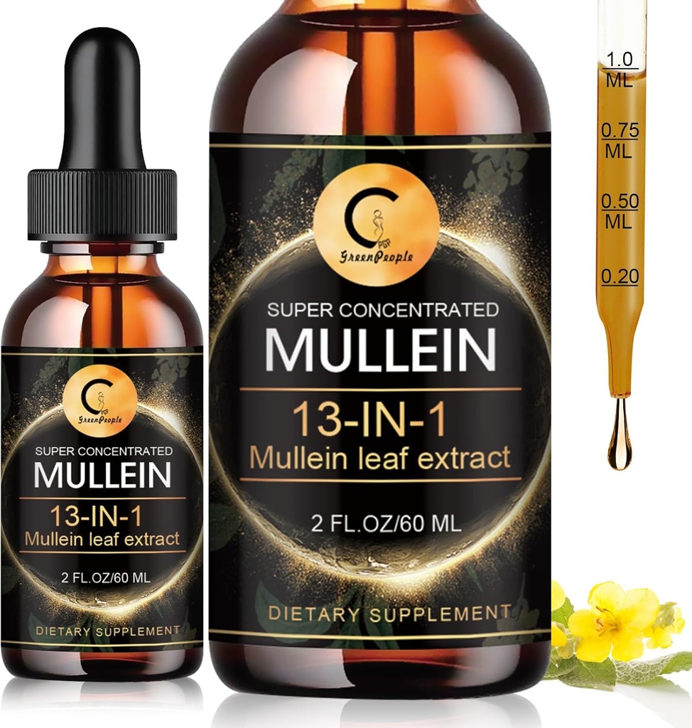Mullein kvapky pre Lung, Mullein Leaf Extract, Super Concentrated Mullein Liquid Tinture,Vegan, Non-GMO, 2 FL OZ