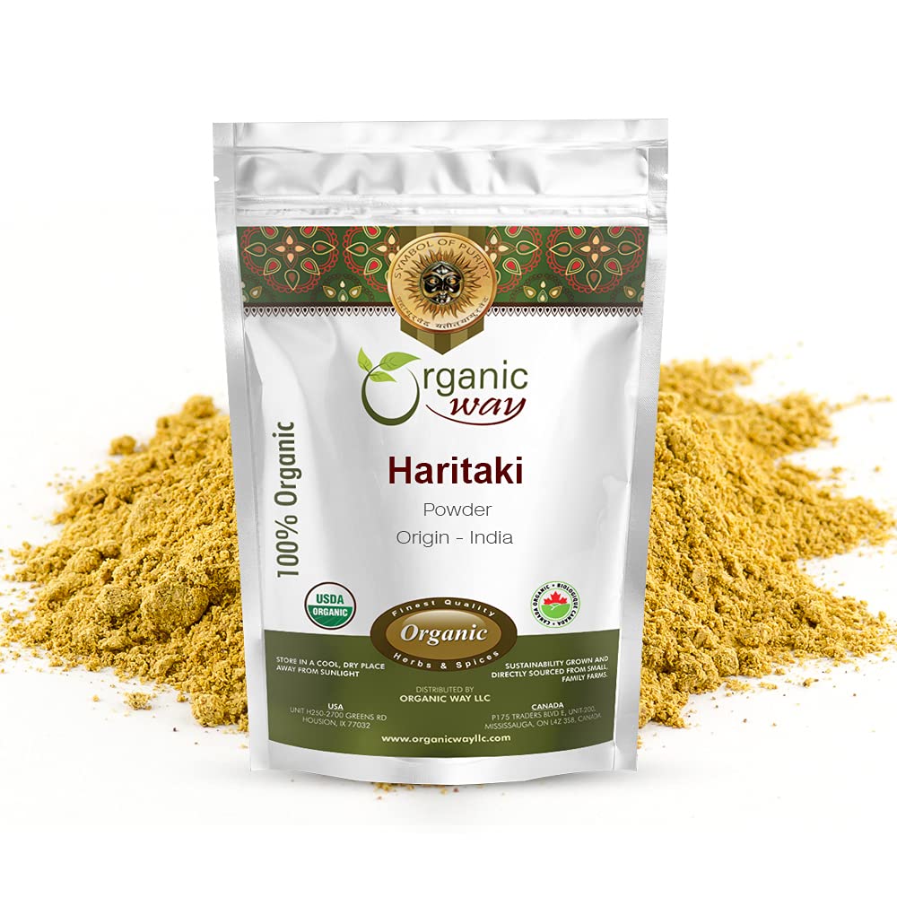 Organic Way Premium Quality Haritaki Powder (Tritoria Chebula) - Organic & Kosher Certified 