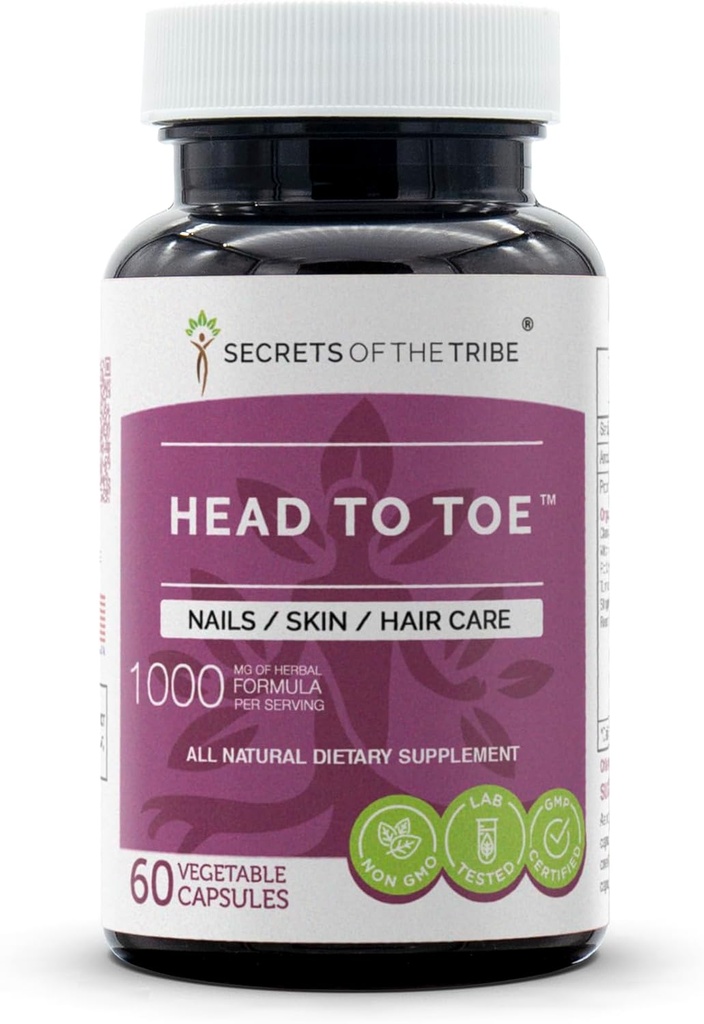 Hlava do Toe 60 Kapsule, 1000 mg, Kamilka, Čarodejnica Hazel, Pot Marigold, Turmerica, Stinging Nettle, Rosemary. Klince/ Škina/Hair Care (60 kapsúl)